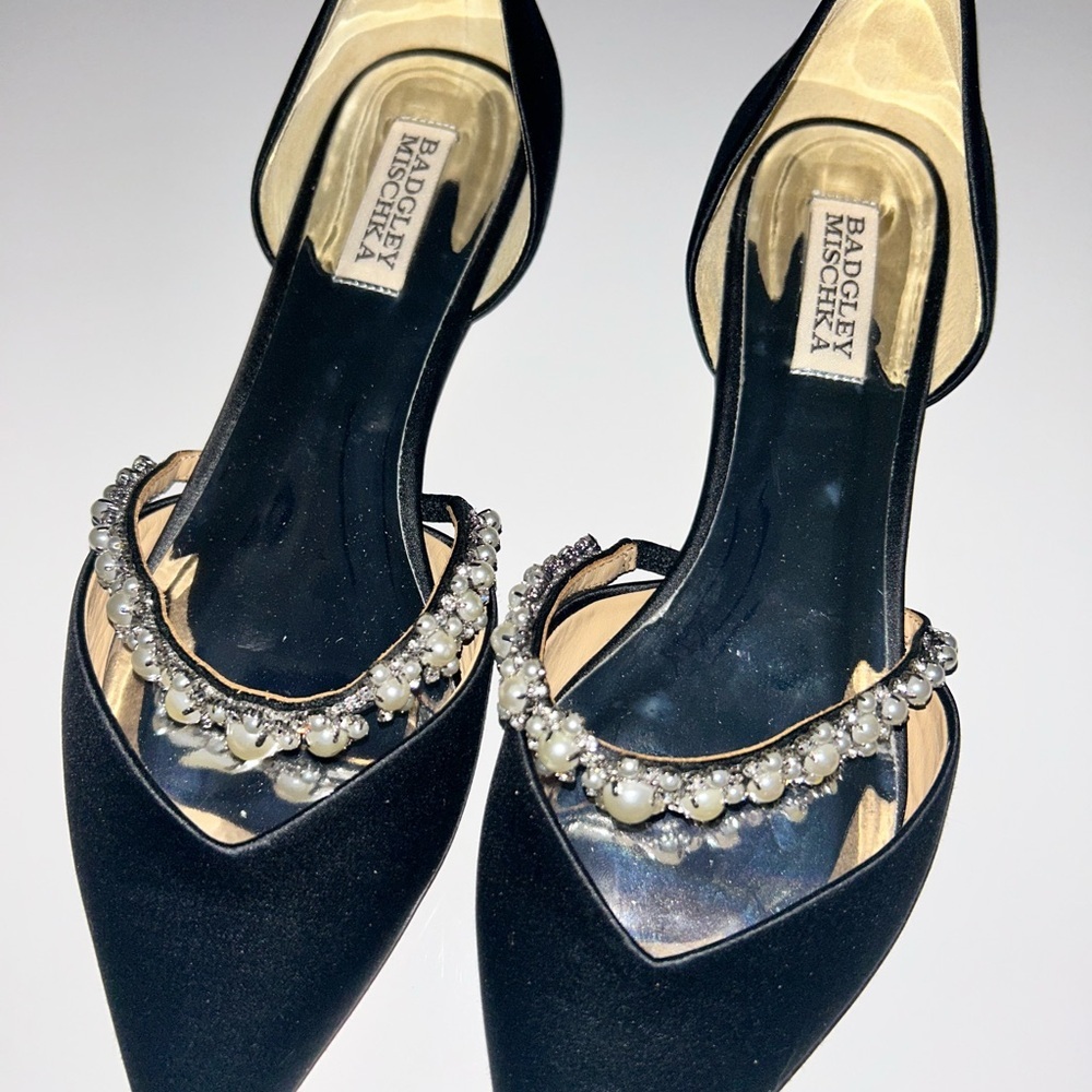 Badgley Mischka Black Pointed Toe Heels Size 8.5| embellished dress shoes - Picture 6 of 6